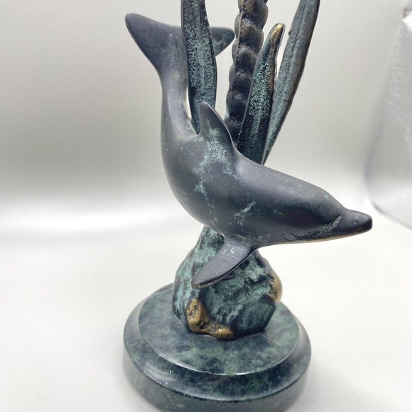 Vintage SPI Gallery San Pacific Bronze Patina Candle Holder Dolphins Sculpture - Picture 2 of 4